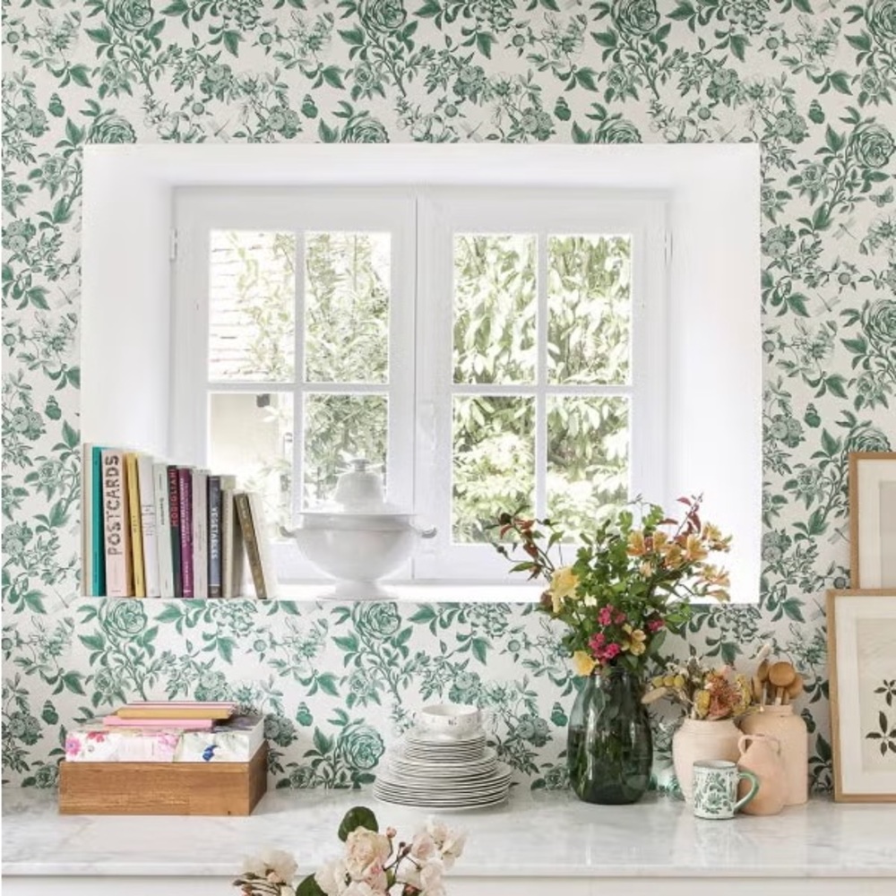 Sezane green floral wallpaper- one roll